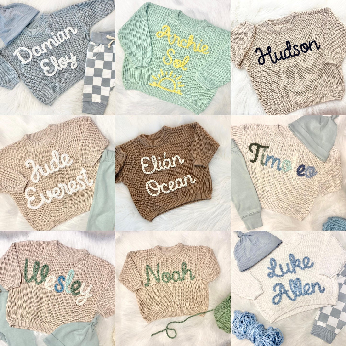 hand embroidered baby toddler brother sweater with flowers for baby boy girl, personalized baby shower gift for girl, light pink blush beige cream baby gift, pregnancy announcement, custom newborn baby sweater with name, hand embroidered baby sweater, the mod mango baby boutique co