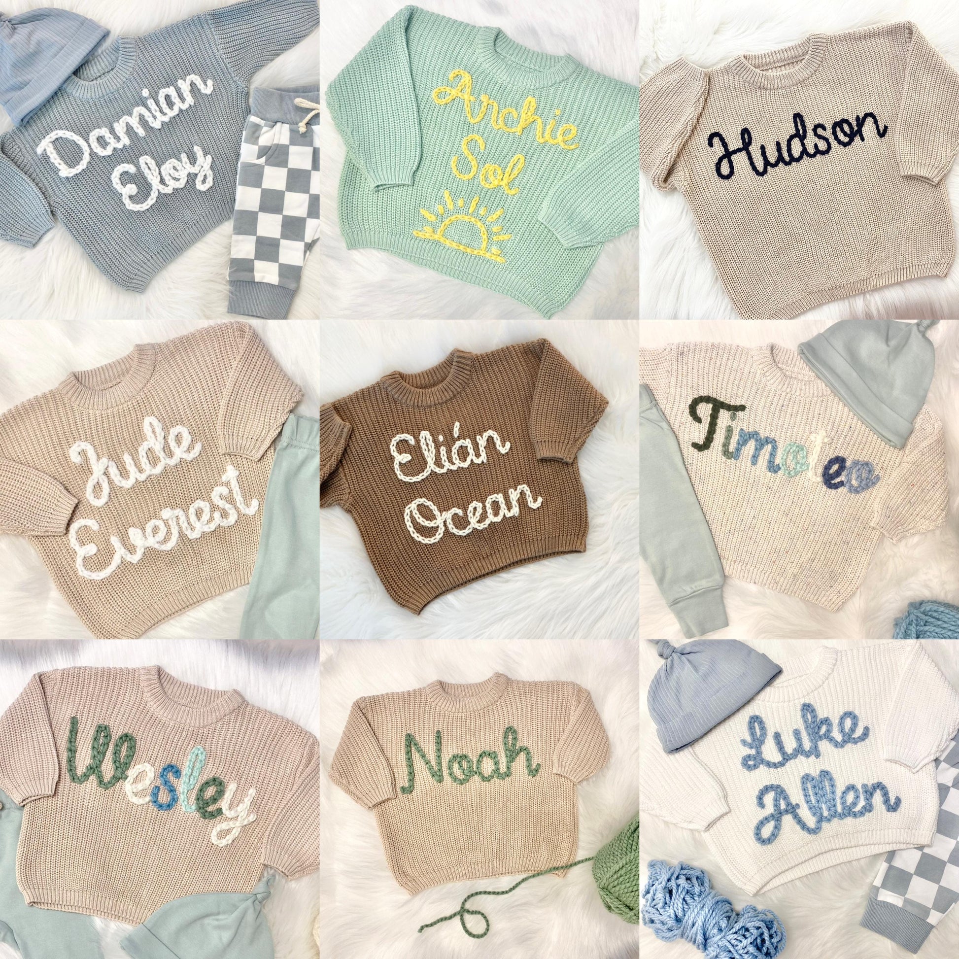 hand embroidered baby toddler brother sweater with flowers for baby boy girl, personalized baby shower gift for girl, light pink blush beige cream baby gift, pregnancy announcement, custom newborn baby sweater with name, hand embroidered baby sweater, the mod mango baby boutique co