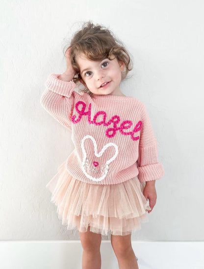 Hand Embroidered Baby Girl Sweater: Personalized Chunky Knit Gift