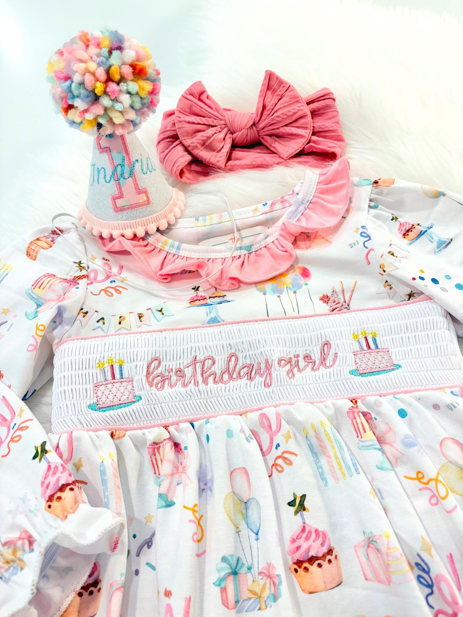 one is fun first birthday outfit, pink first birthday smocked bubble romper outfit its fun to be one pink bow ruffle first birthday girl romper pink and white outfit, colorful rainbow pink white smocked bubble romper first birthday winter bows ruffle bows  embroidered smocked long sleeve 1st birthday outfit romper baby girls, the mod mango baby boutique co