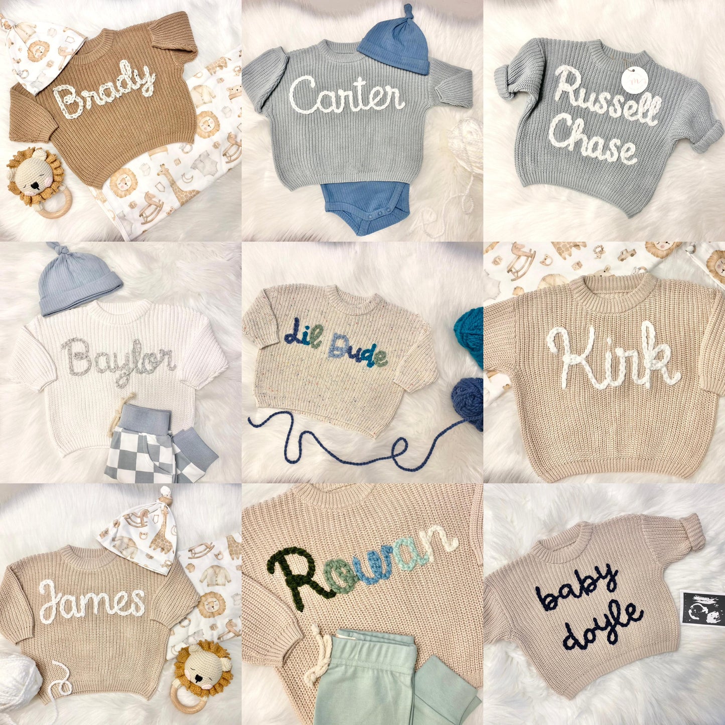 hand embroidered baby toddler brother sweater with flowers for baby boy girl, personalized baby shower gift for girl, light pink blush beige cream baby gift, pregnancy announcement, custom newborn baby sweater with name, hand embroidered baby sweater, the mod mango baby boutique co