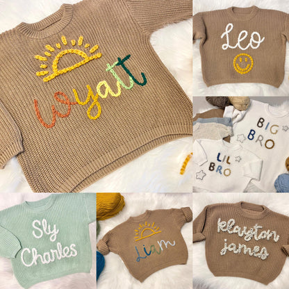 Hand Embroidered Baby Girl Sweater: Personalized Chunky Knit Gift