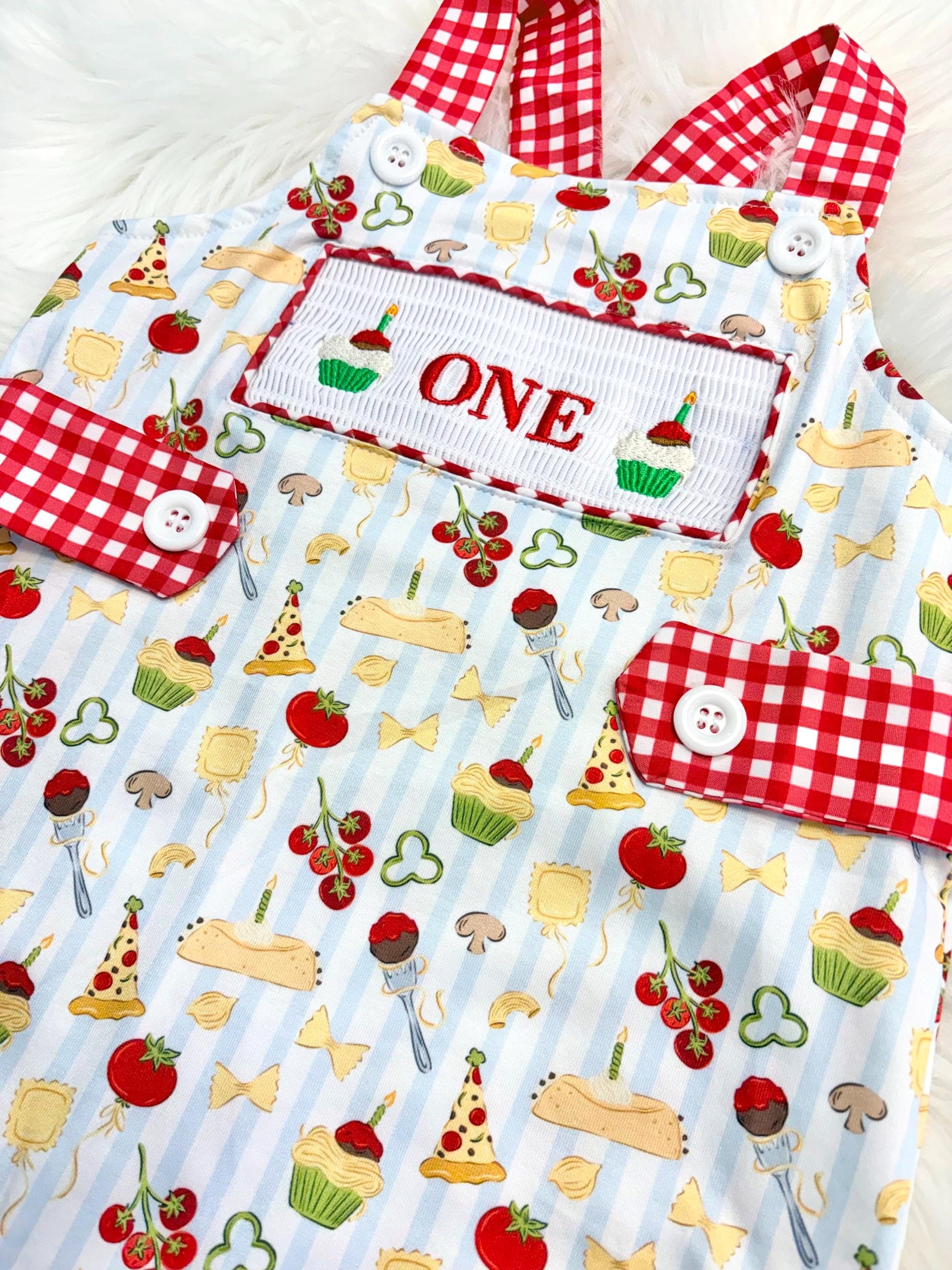 one little meatball cake smash outfit first birthday shirt boy romper italian pizza pasta cannoli blur stripes green red white checkered gingham spaghetti meatball cupcakes smash cake outfit overalls, ONE smocked romper first birthday happy boy, meatball embroidered smocked spring summer 1st birthday boy outfit romper baby boys cake smash outfit, the mod mango baby boutique co