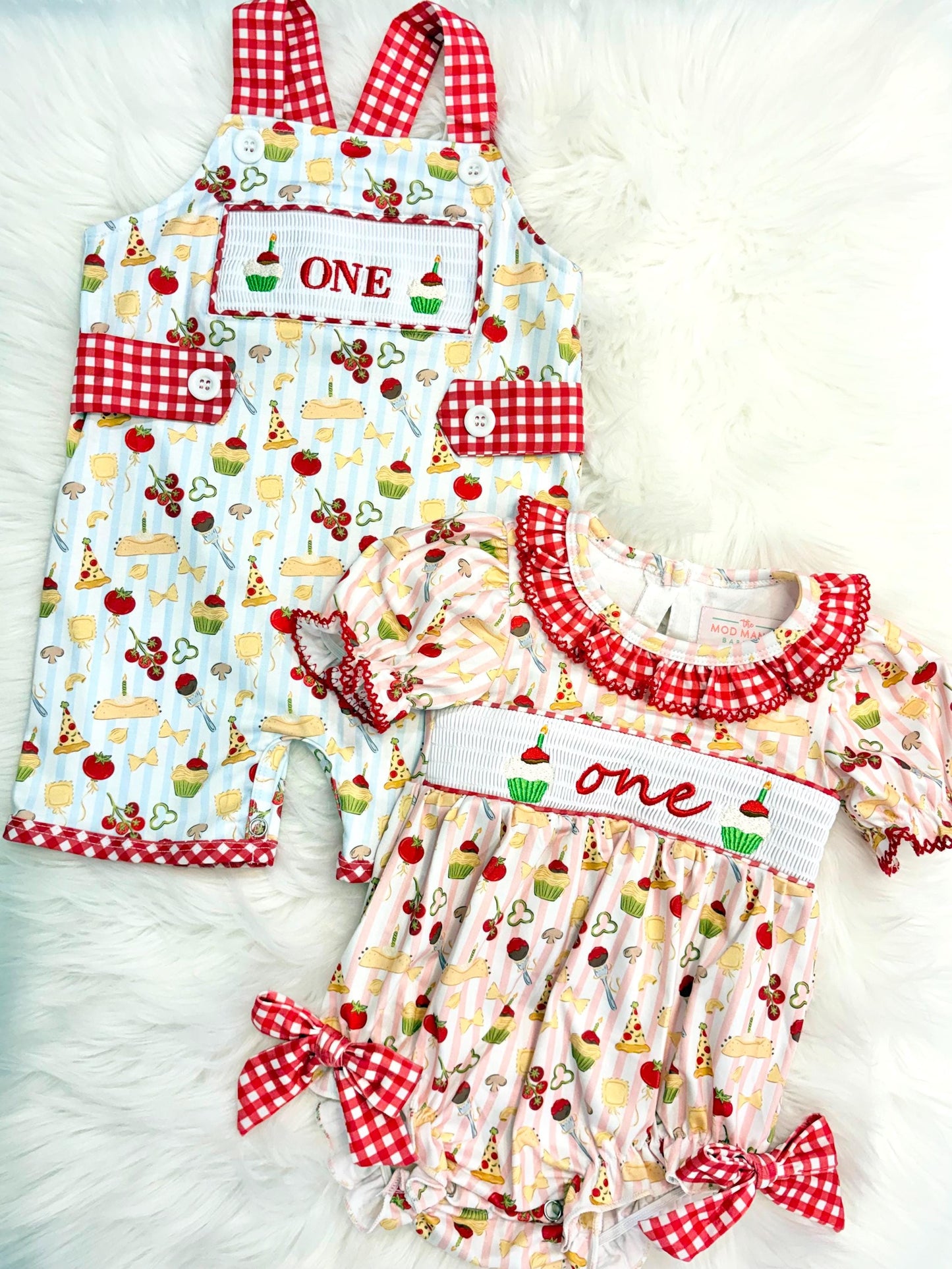 boy girl twins one little meatball cake smash outfit first birthday shirt boy romper italian pizza pasta cannoli blue stripes green red white checkered gingham spaghetti meatball cupcakes smash cake outfit overalls, ONE smocked romper first birthday happy boy, meatball embroidered smocked spring summer 1st birthday boy outfit romper baby boys cake smash outfit, the mod mango baby boutique co