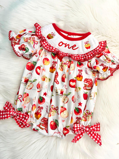 cutest one in the bushel apple of our eye first birthday outfit bubble romper red white and bows first birthday girl romper pink red and white gingham outfit, one apple of our eye red white smocked bubble romper first birthday bows ruffle embroidered smocked candy apple fall apples 1st birthday outfit romper baby girl, the mod mango