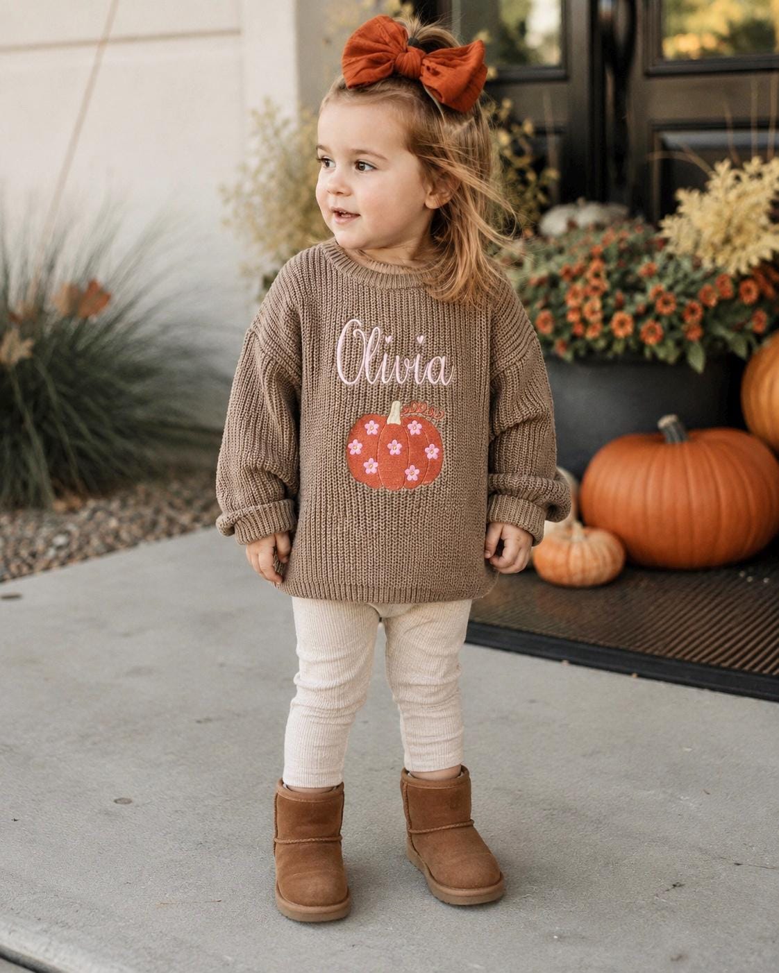 baby girl fall pumpkin sweater shirt outfit, Baby Toddler Name Sweater, Baby fall autumn Sweater Personalized, pink orange flowers polka dots pumpkin patch outfit Sweater with Name, thanksgiving Holiday Sweater, Girls fall thanksgiving Sweater, Red and white, tan, beige Green with Christmas Trees Sweater, chunky knit personalized pumpkin sweater shirt outfit, the mod mango baby co, outfit baby toddler