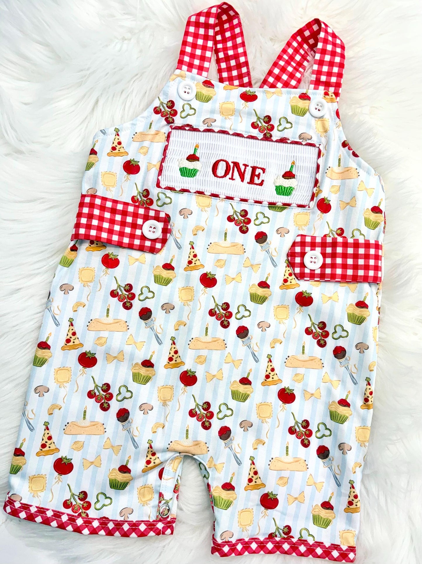 one little meatball cake smash outfit first birthday shirt boy romper italian pizza pasta cannoli blur stripes green red white checkered gingham spaghetti meatball cupcakes smash cake outfit overalls, ONE smocked romper first birthday happy boy, meatball embroidered smocked spring summer 1st birthday boy outfit romper baby boys cake smash outfit, the mod mango baby boutique co