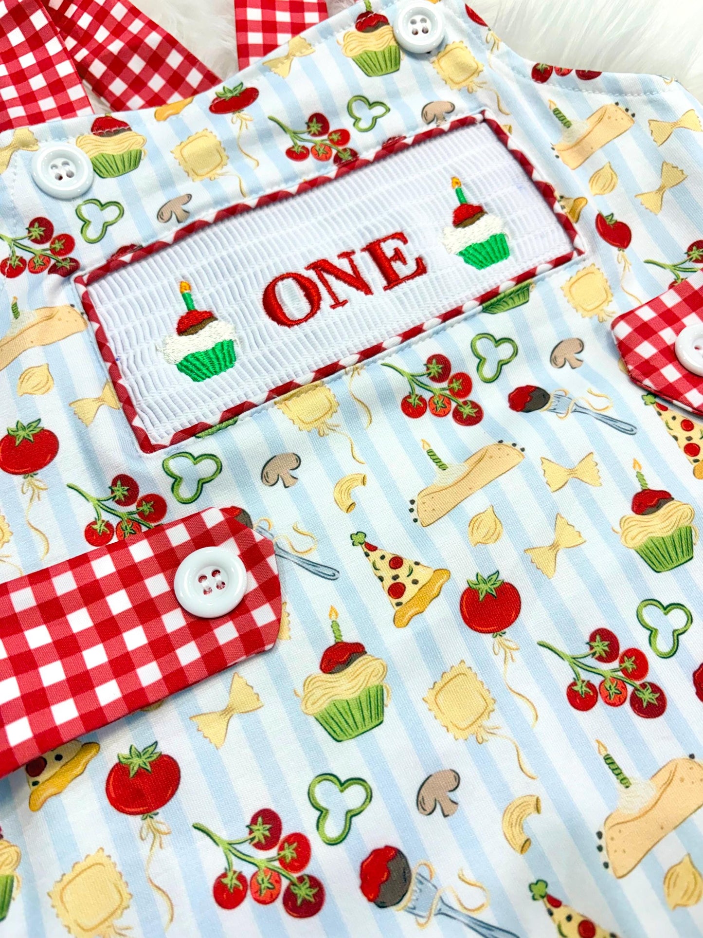 one little meatball cake smash outfit first birthday shirt boy romper italian pizza pasta cannoli blur stripes green red white checkered gingham spaghetti meatball cupcakes smash cake outfit overalls, ONE smocked romper first birthday happy boy, meatball embroidered smocked spring summer 1st birthday boy outfit romper baby boys cake smash outfit, the mod mango baby boutique co