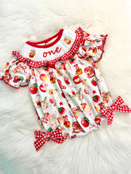 cutest one in the bushel apple of our eye first birthday outfit bubble romper red white and bows first birthday girl romper pink red and white gingham outfit, one apple of our eye red white smocked bubble romper first birthday bows ruffle embroidered smocked candy apple fall apples 1st birthday outfit romper baby girl, the mod mango