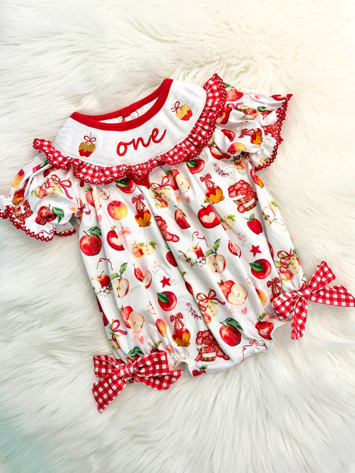 cutest one in the bushel apple of our eye first birthday outfit bubble romper red white and bows first birthday girl romper pink red and white gingham outfit, one apple of our eye red white smocked bubble romper first birthday bows ruffle embroidered smocked candy apple fall apples 1st birthday outfit romper baby girl, the mod mango