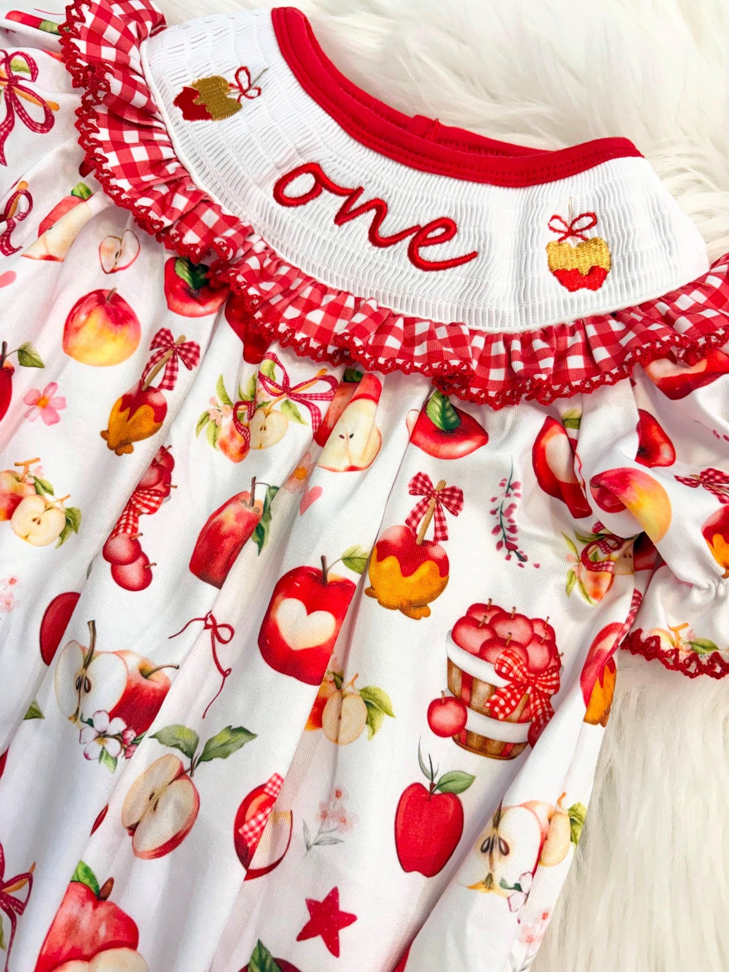 cutest one in the bushel apple of our eye first birthday outfit bubble romper red white and bows first birthday girl romper pink red and white gingham outfit, one apple of our eye red white smocked bubble romper first birthday bows ruffle embroidered smocked candy apple fall apples 1st birthday outfit romper baby girl, the mod mango