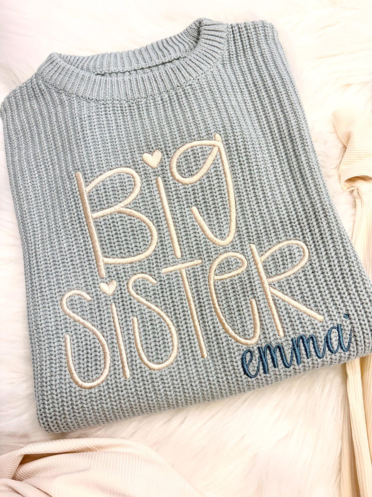 custom monogrammed personalized baby coming home outfit layette set, big sister big brother sweater little sister little brother gown outfit big sister little sister big brother little brother matching set, Baby Toddler Name Sweater, matching siblings hospital outfit, Red and white, tan, beige, blue, mint green, lavender, blush pink, brown, confetti chunky knit personalized sweater shirt outfit, newborn bamboo gown with hat headband and swaddle set, the mod mango baby co, outfit baby toddler