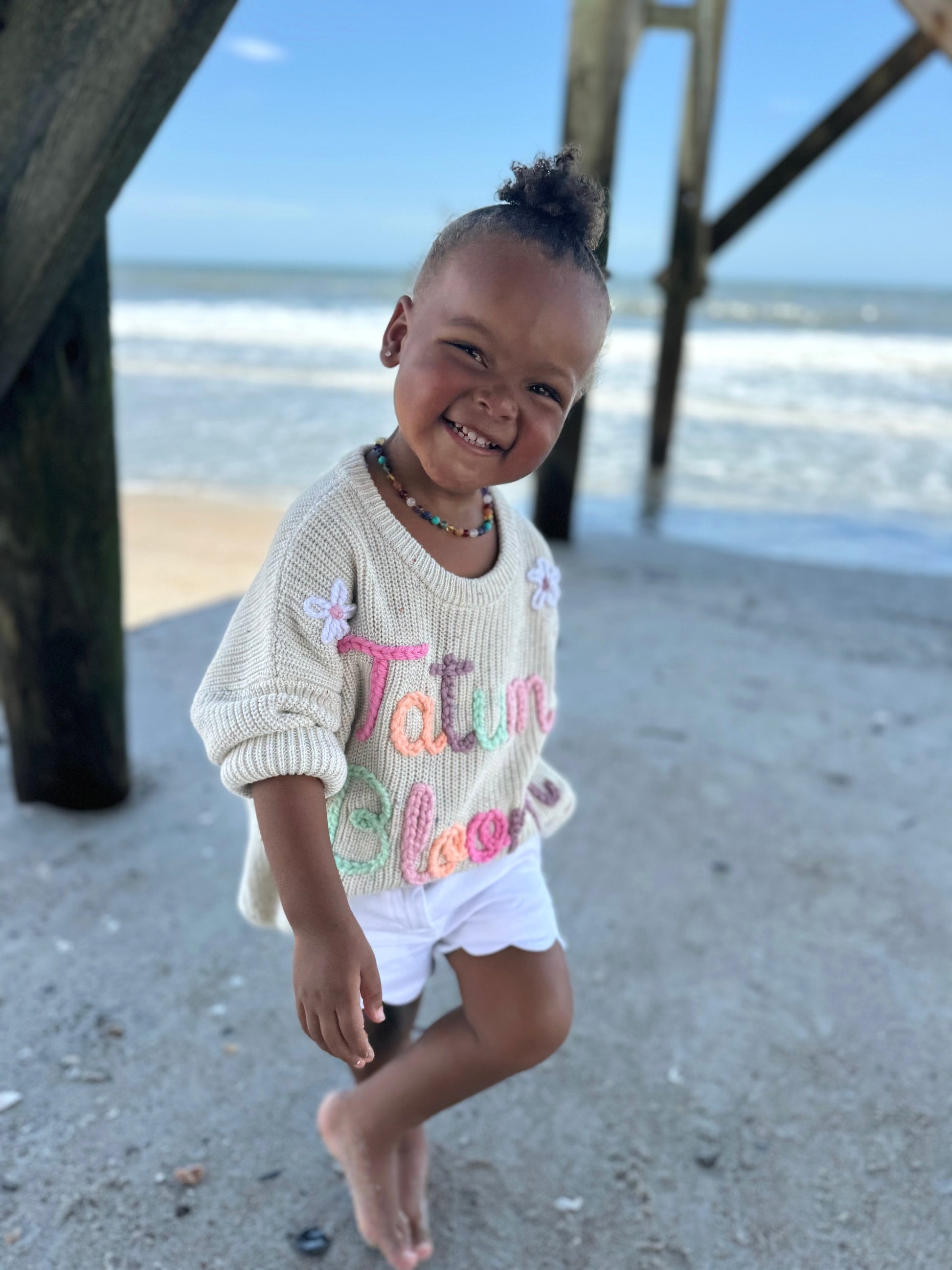 hand embroidered toddler sweater Girls Boys Chunky Knit Hand Embroidered Custom toddler Name Sweater, Oversized Sweater for boys girls, toddler girls sweater,  boys sweater, toddler boys sweater, colorful, rainbow letter neutral beige cream sweater with name, big sister sweater, big brother sweater, big brother gift, big sister gift, fall toddler outfit, custom toddler kids sweater