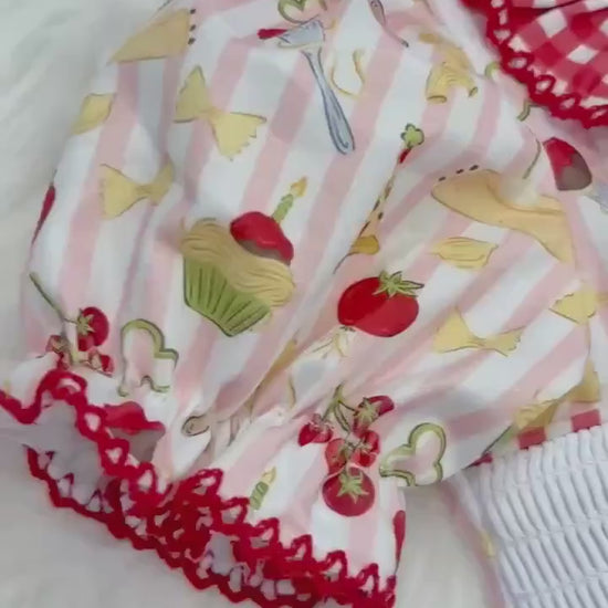 Holy Cannoli First Birthday Smocked Bubble Romper: One Little Meatball 1st Baby Girl Outfit