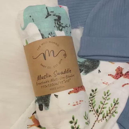 Organic Newborn Gift Set: Lion Lovey, Swaddle Blanket & Ribbed Bodysuit