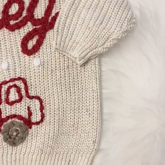 Hand Embroidered Baby Name Holly Christmas Sweater for Babies and Toddlers