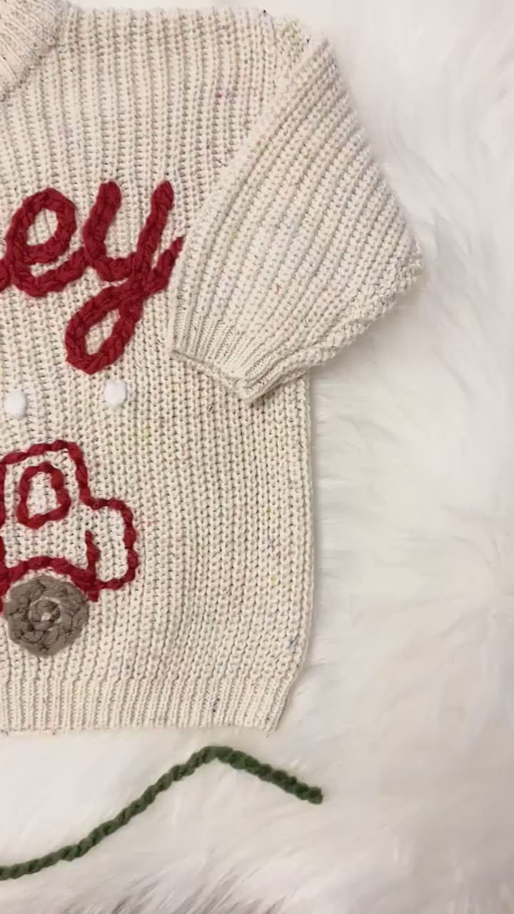 Hand Embroidered Baby Name Holly Christmas Sweater for Babies and Toddlers