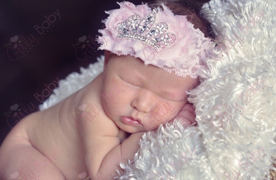 Shabby Light Pink Tiara Crown Infant Headband