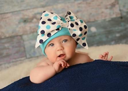 Teal & Navy Polka Dot Messy Bow Cotton Hat