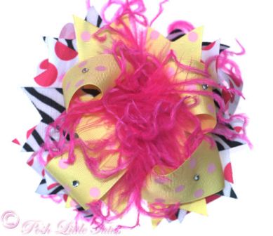 Zebra Dazzle Bright Yellow and Bling Over the Top Hair Bow