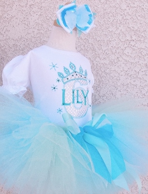 Girls Frozen Aqua Queen Sparkly Personalized Tutu Outfit