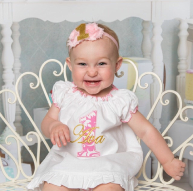 Pink & Gold Damask First Birthday Personalized Baby Girl Dress Outfit Set