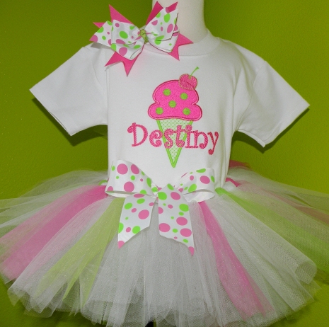 Pink & Green Ice Cream Party Tutu Outfit Set