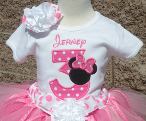Hot Pink Polka dots Minnie Mouse Girl 1st First Birthday Tutu Outfit Shirt Set 