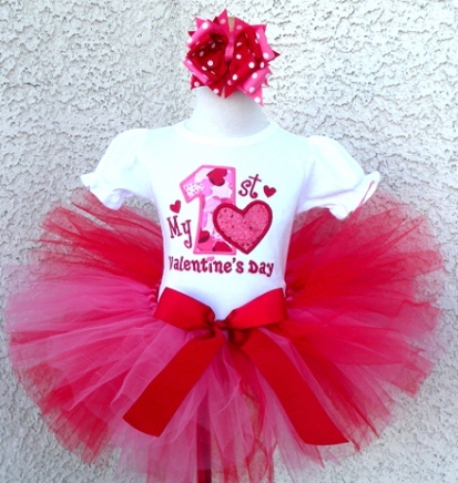 My First Valentines Day Red & Hot Pink Tutu Outfit Set