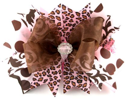 Posh Cheetah Brown & Pink Couture Diva Baby Headband Hair Bow