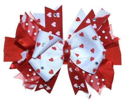 Couture Red and White Wild Valentine Hearts Over the Top Hair Bow Headband