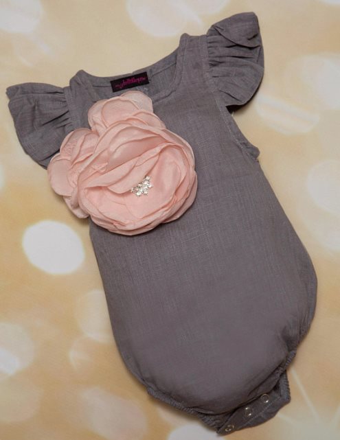 Baby Girl Linen Grey One Piece Infant Bubble Romper