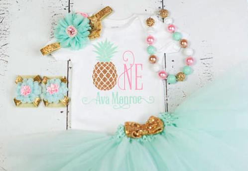 Baby Girls Personalized Glitter Pineapple First Birthday Onesie Tutu Outfit