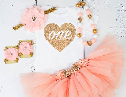 Gold and Peach First Birthday Baby Girl Tutu Outfit