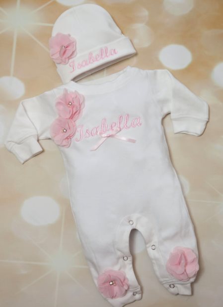 White & Pink Personalized Romper Outfit Set