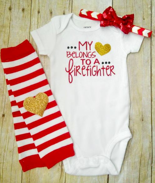 My Heart Belongs To A Firefighter Red Glitter Outfit Set