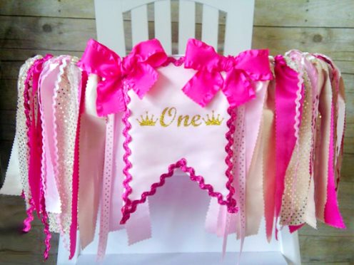 Crown Hot Pink & Gold First Birthday Party High Chair Banner