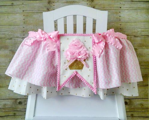Pink Cupcake First Birthday Party High Chair Banner