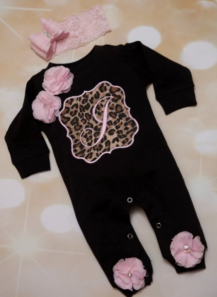 Black & Pink Personalized Leopard Romper Outfit Set