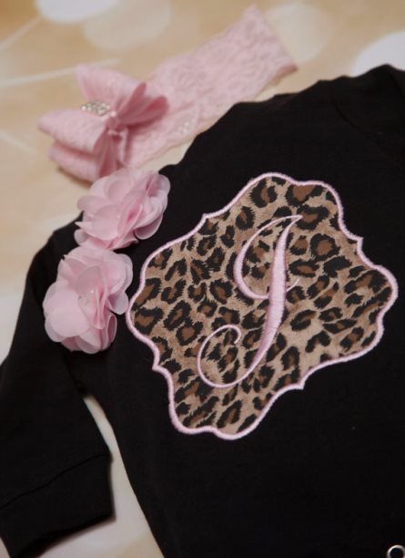Black & Pink Personalized Leopard Romper Outfit Set