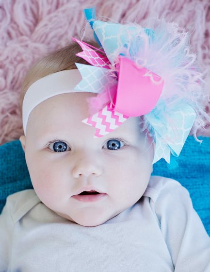 Hot Pink and Aqua Blue Over the Top Hair Bow Headband
