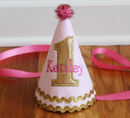 Girls Hot Pink & Gold 1st Birthday Party Hat