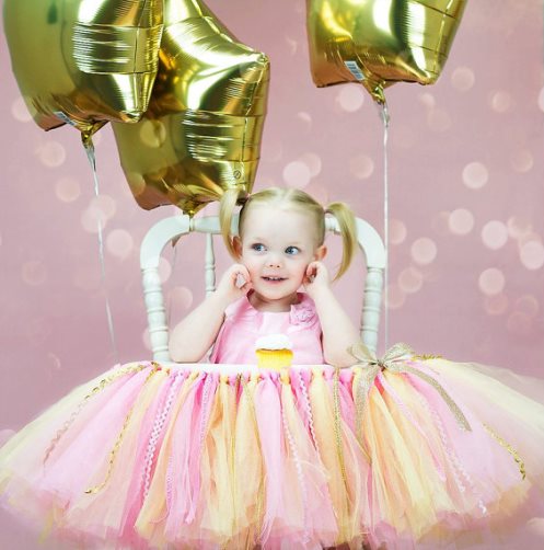 Baby Girls 1st Birthday Pink & Gold High Chair Tutu Banner
