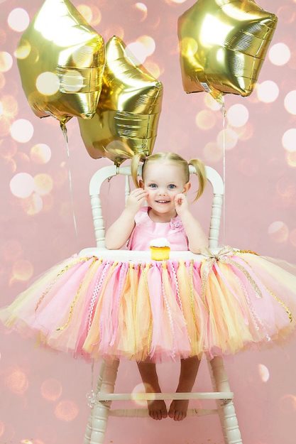 Baby Girls 1st Birthday Pink & Gold High Chair Tutu Banner