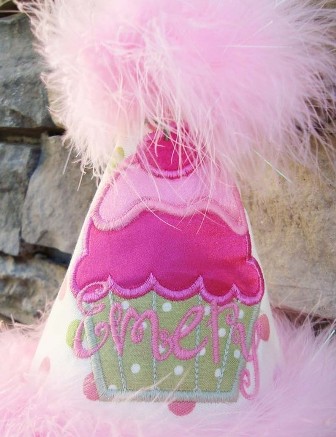 Cupcake Pink Green Dots Birthday Party Hat