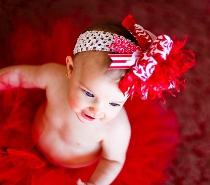 Red and White Damask Over the Top Hair Bow Headband