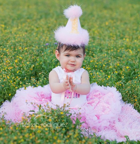 Pink Yellow Stripes & Swirls First Birthday Party Hat