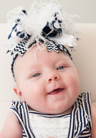 Chevron Navy Blue and White Striped Over the Top Hair Bow Headband