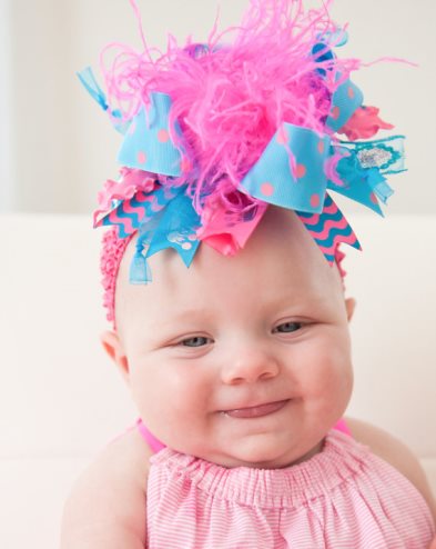 Turquoise & Hot Pink Feather Over The Top Hairbow Headband