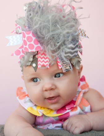 Grey and Neon Pink Over the Top Hair Bow Headband